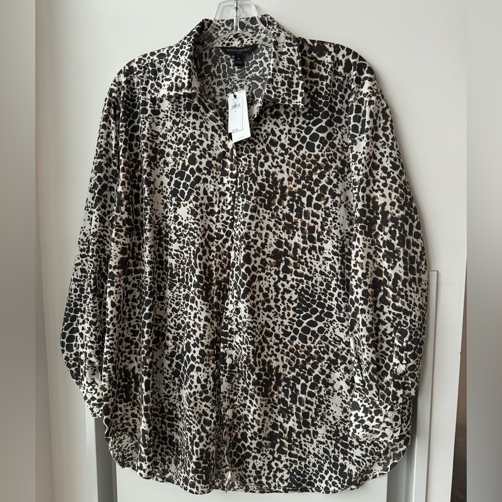 Banana Republic Leopard Animal Print Silk Top NWT